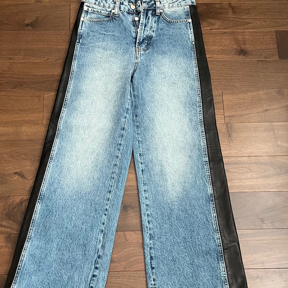 Rag doll wide leg jeans with leather side panels